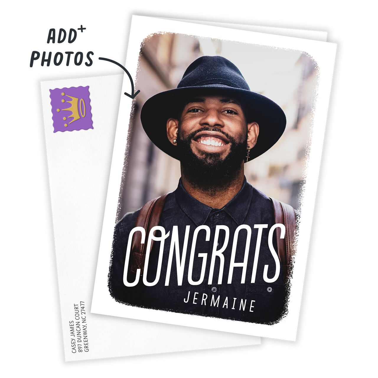 Personalized White Outline Congratulations Photo Card  image number 1