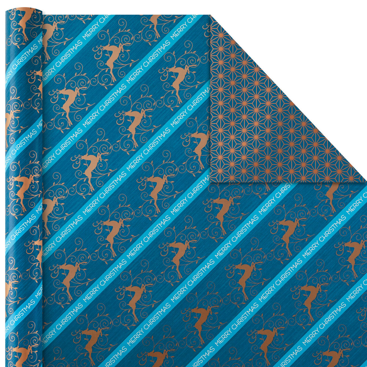 Blue and Gold Holiday Reversible Wrapping Paper  image number 2