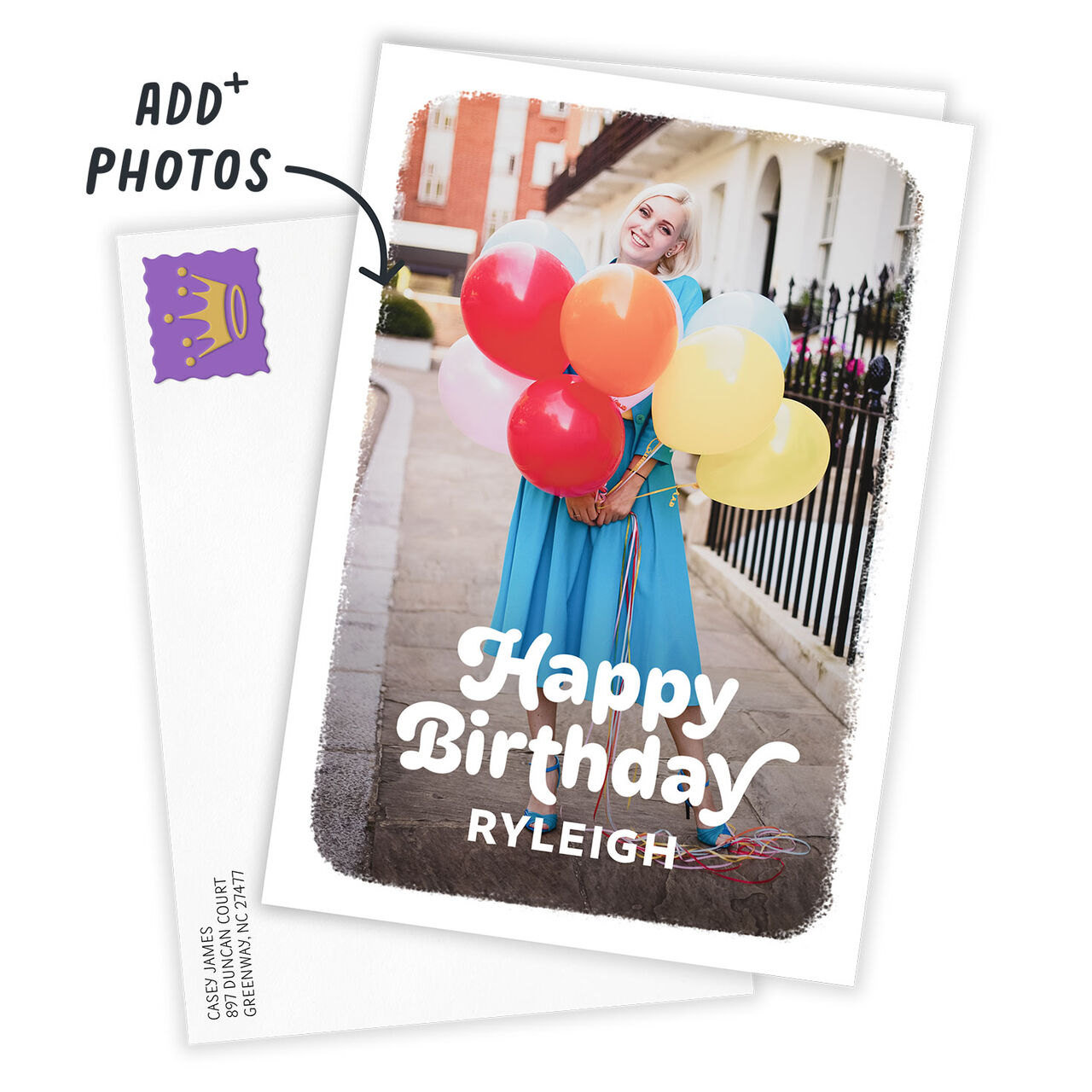 Personalized White Outline Vertical Birthday Photo Card  image number 1