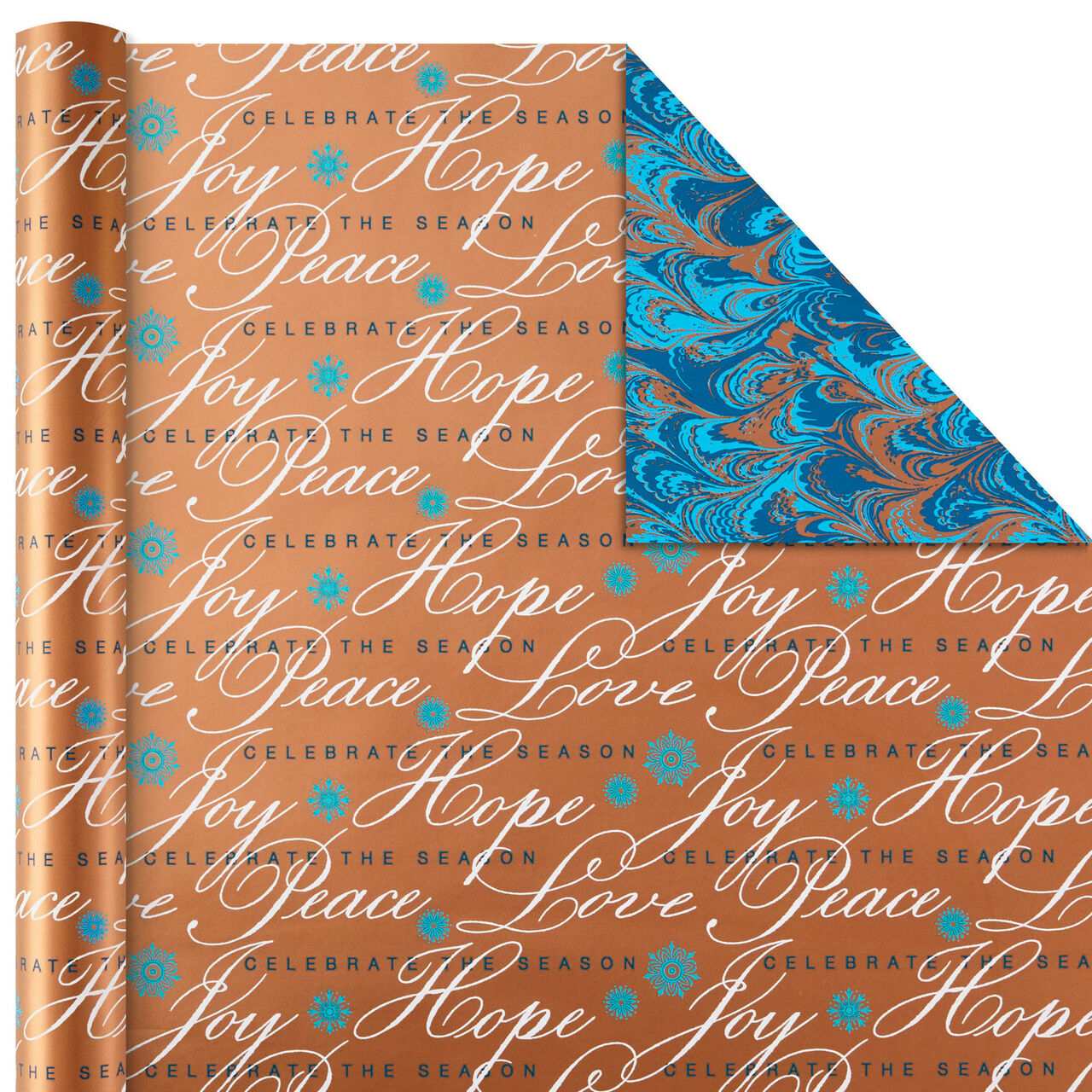 Blue and Gold Holiday Reversible Wrapping Paper  image number 3