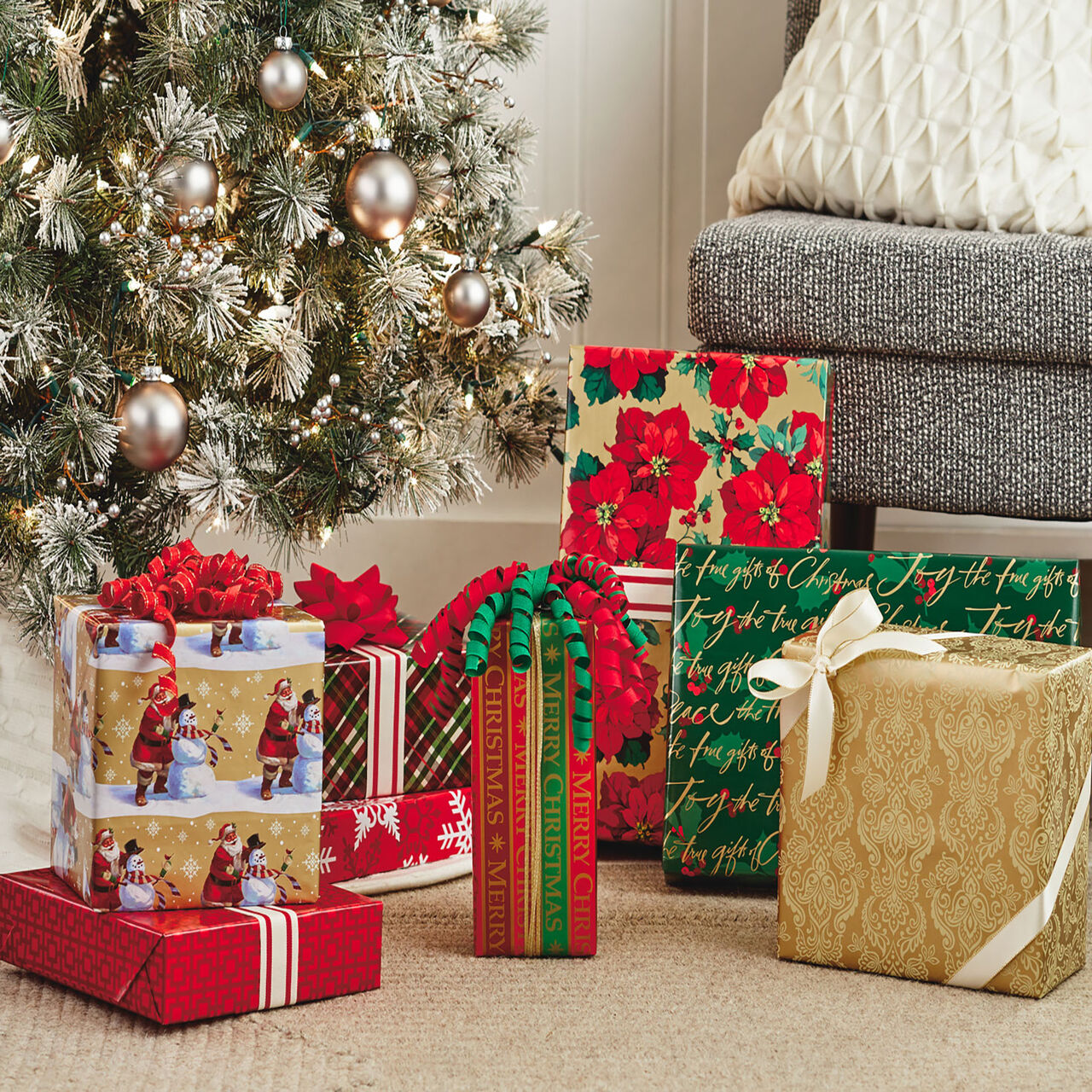 Traditional Christmas 4-Pack Reversible Wrapping Paper Rolls in use image number 1