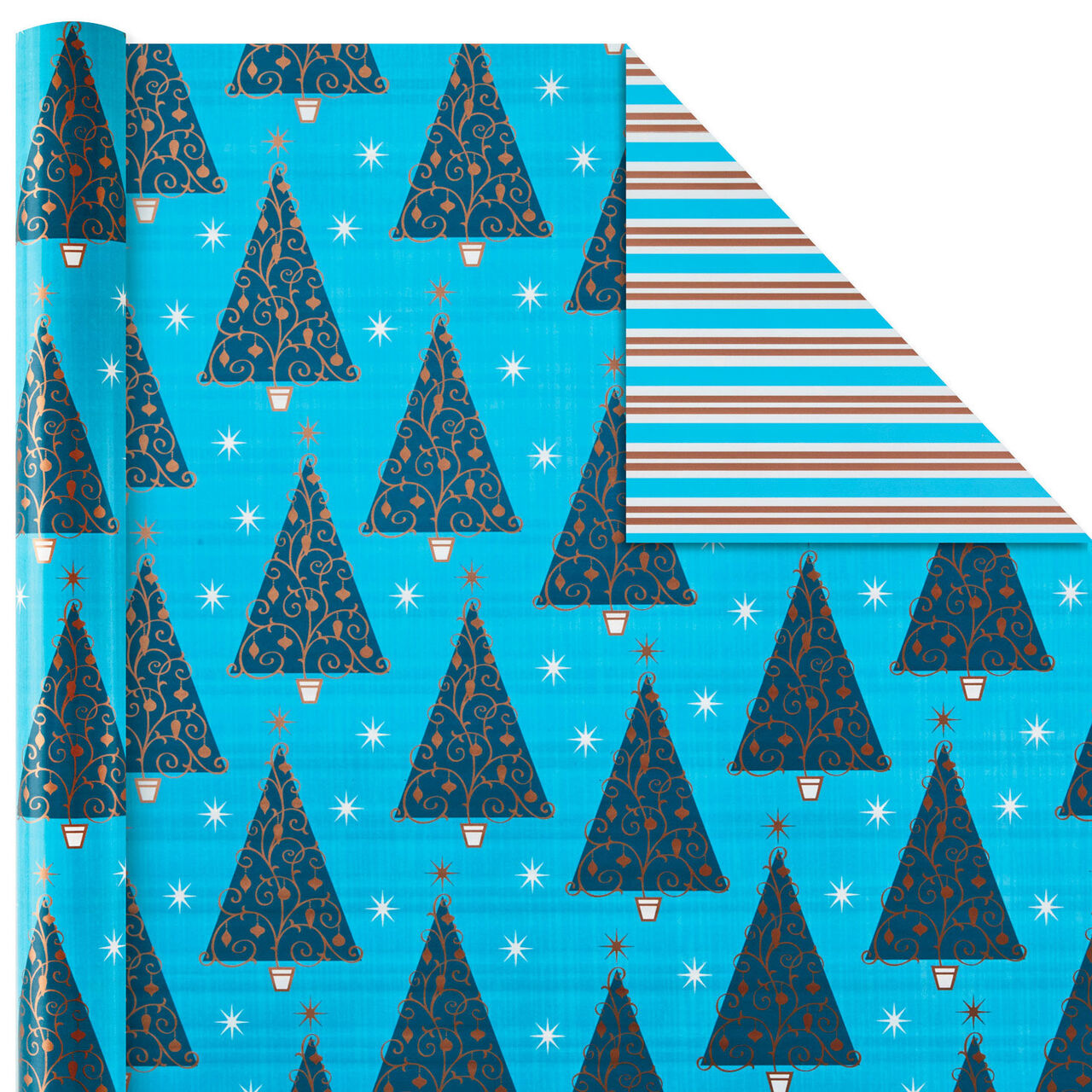 Blue and Gold Holiday Reversible Wrapping Paper  image number 4