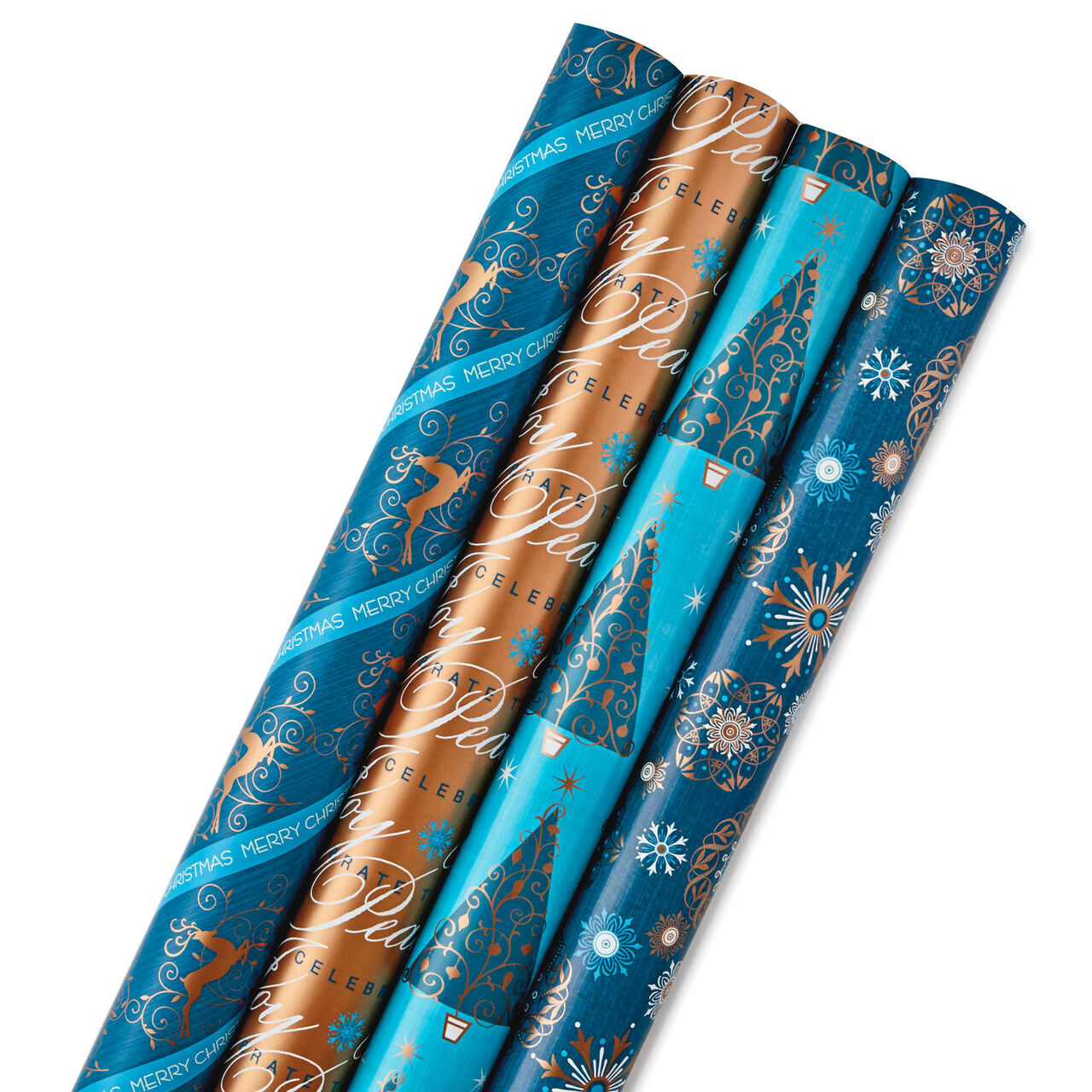 Blue and Gold Holiday Reversible Wrapping Paper  image number 0