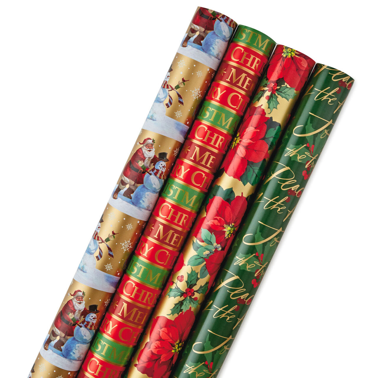 Traditional Christmas 4-Pack Reversible Wrapping Paper Rolls Wrap Tubes image number 0