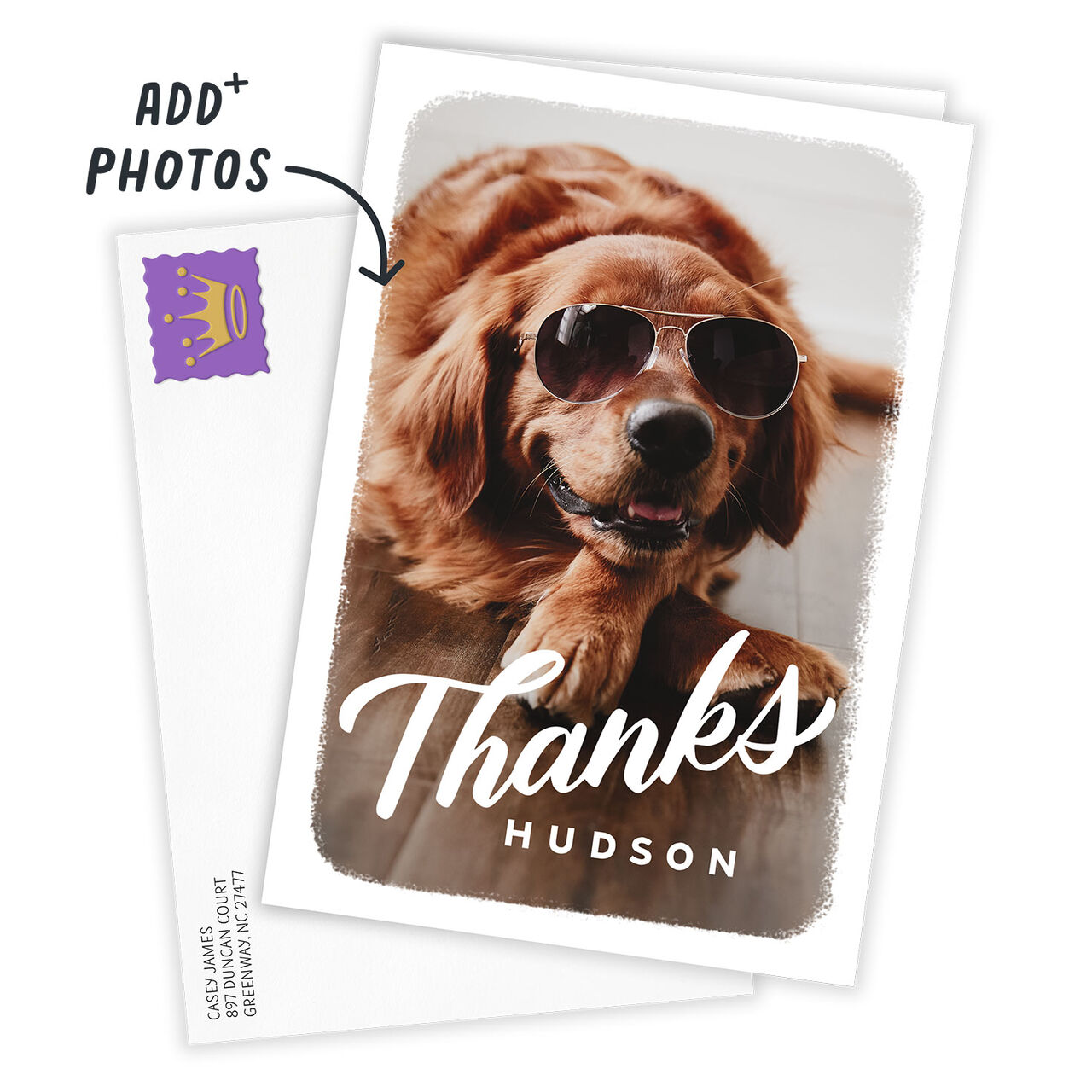 Personalized White Outline Thank-You Photo Card  image number 1