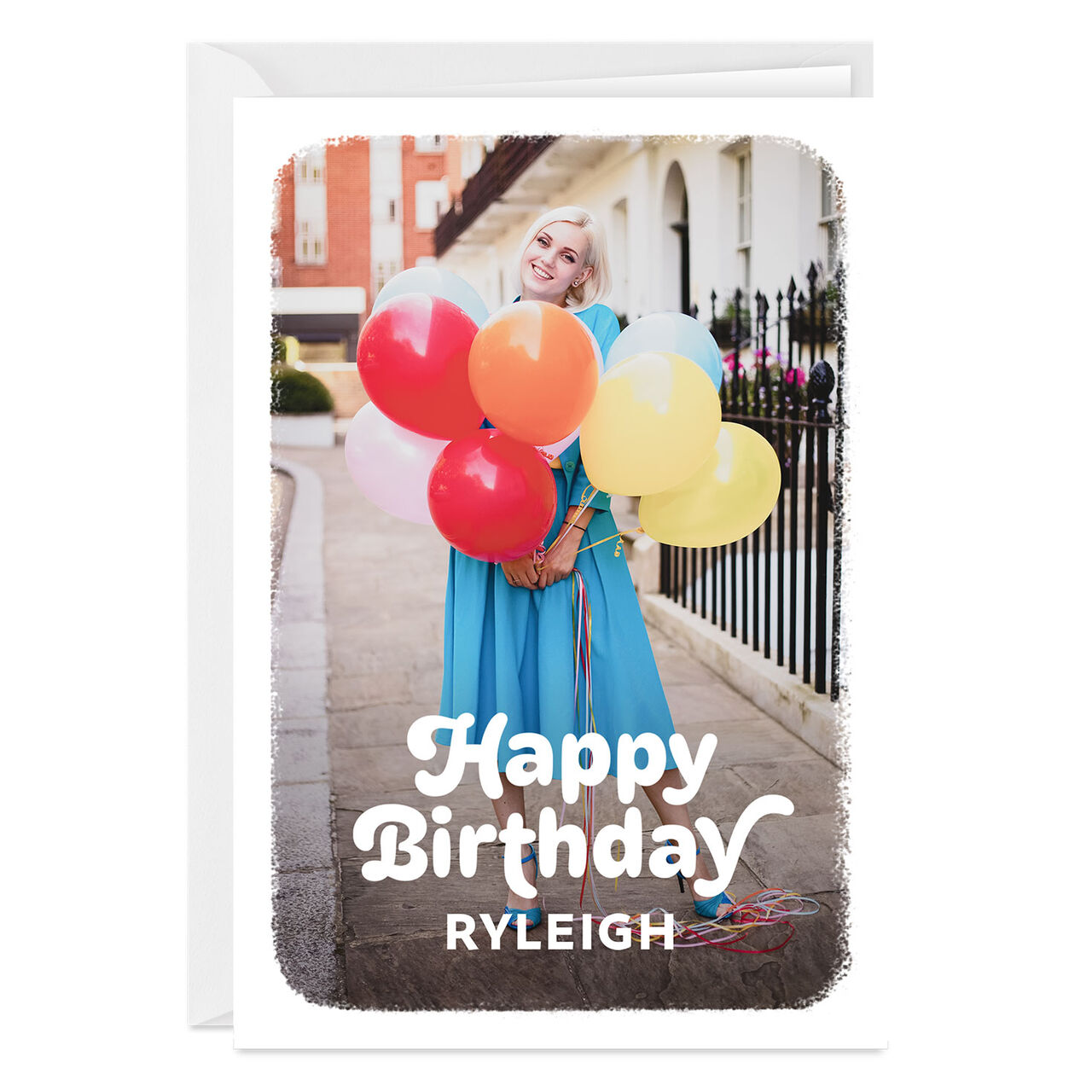 Personalized White Outline Vertical Birthday Photo Card  image number 0