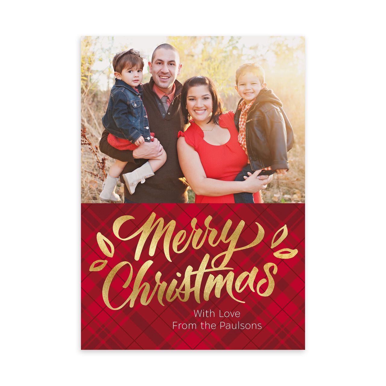 Shining Merry on Plaid Christmas Photo Card image number 0