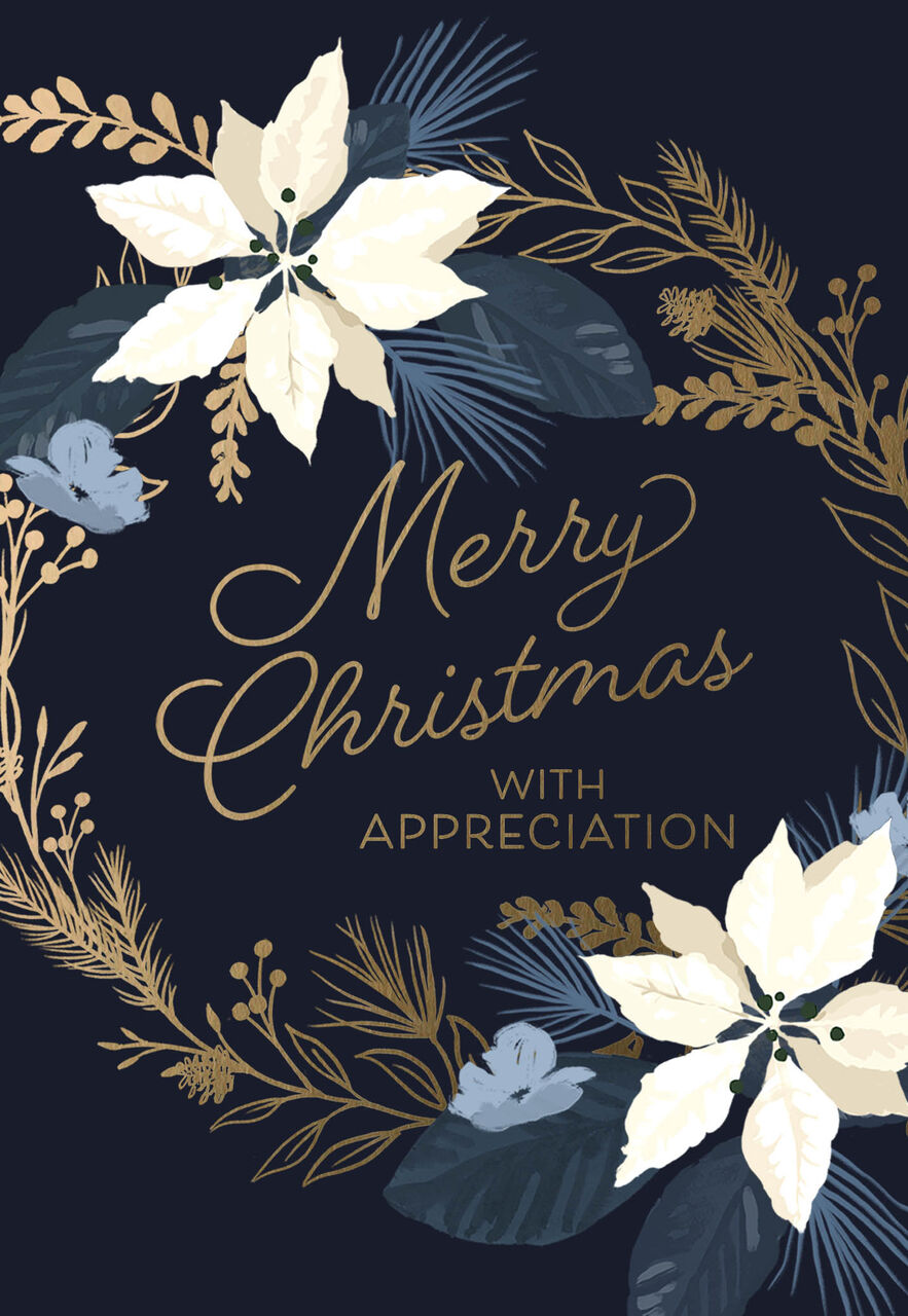 Elegant Poinsettia Wreath Appreciation at Christmas Card