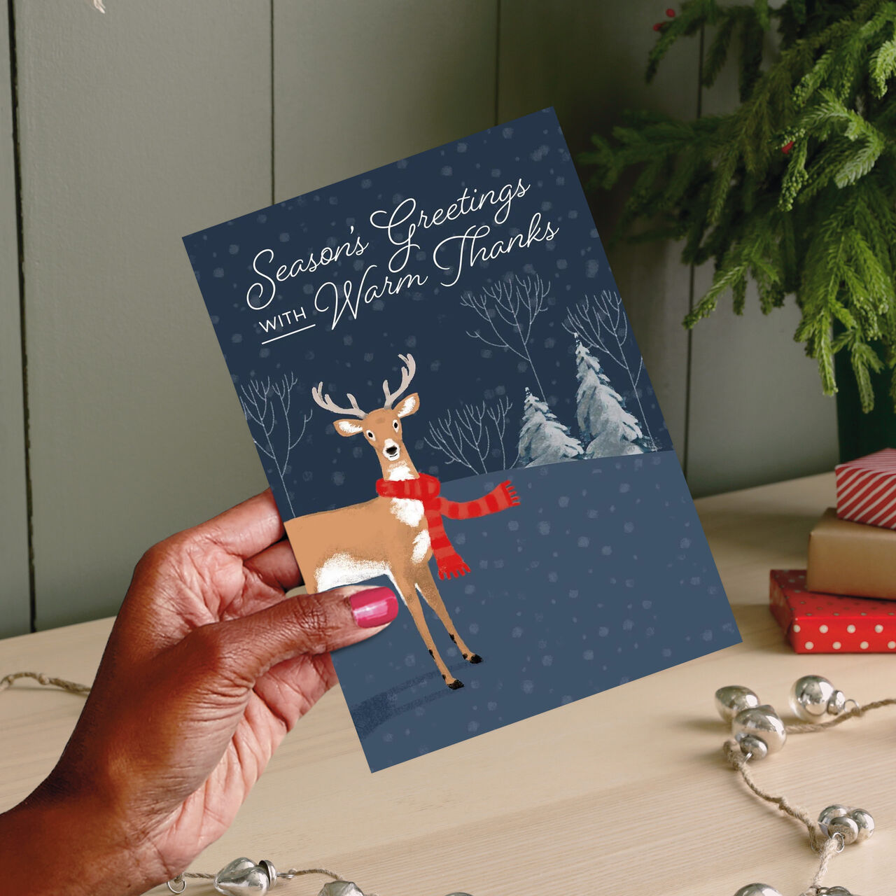 Deer in Red Scarf Holiday Card image number 1