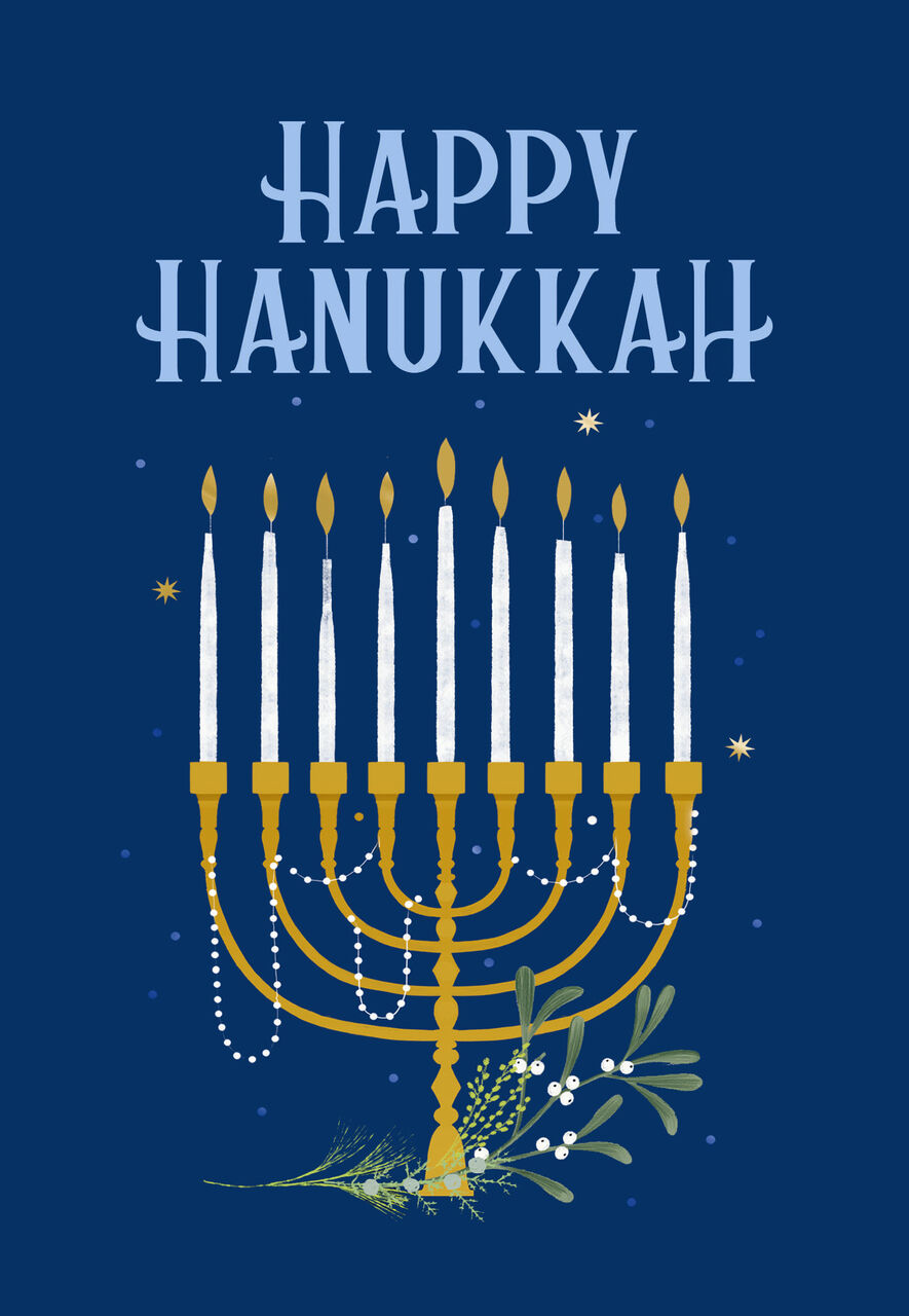 Navy Menorah Hanukkah Card