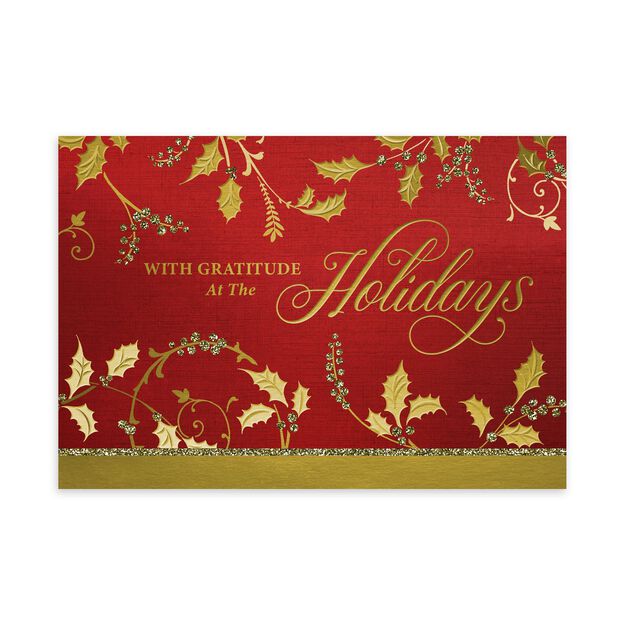 Gold Holly Gratitude Premium Holiday Card