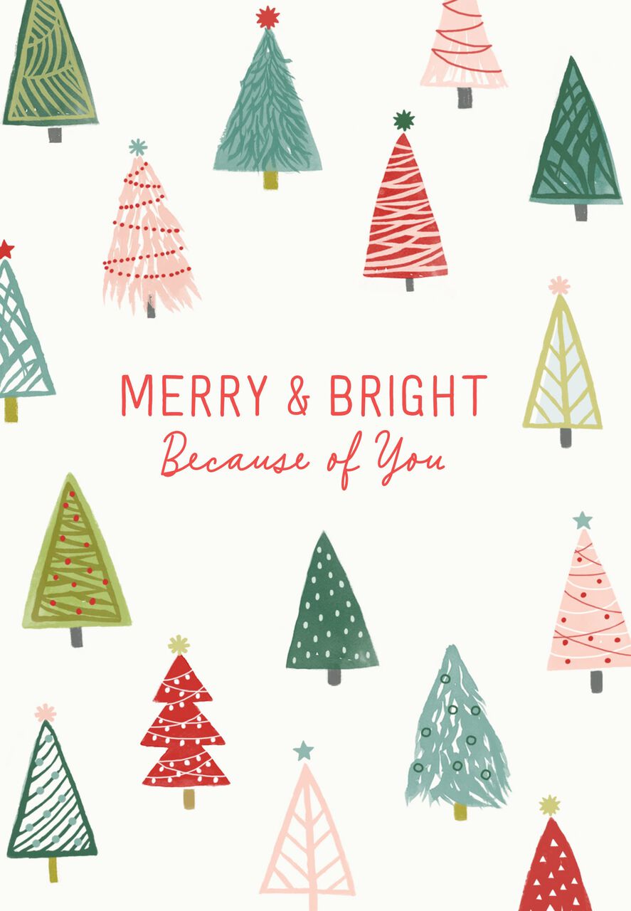Merry & Bright Christmas Trees Appreciation Card