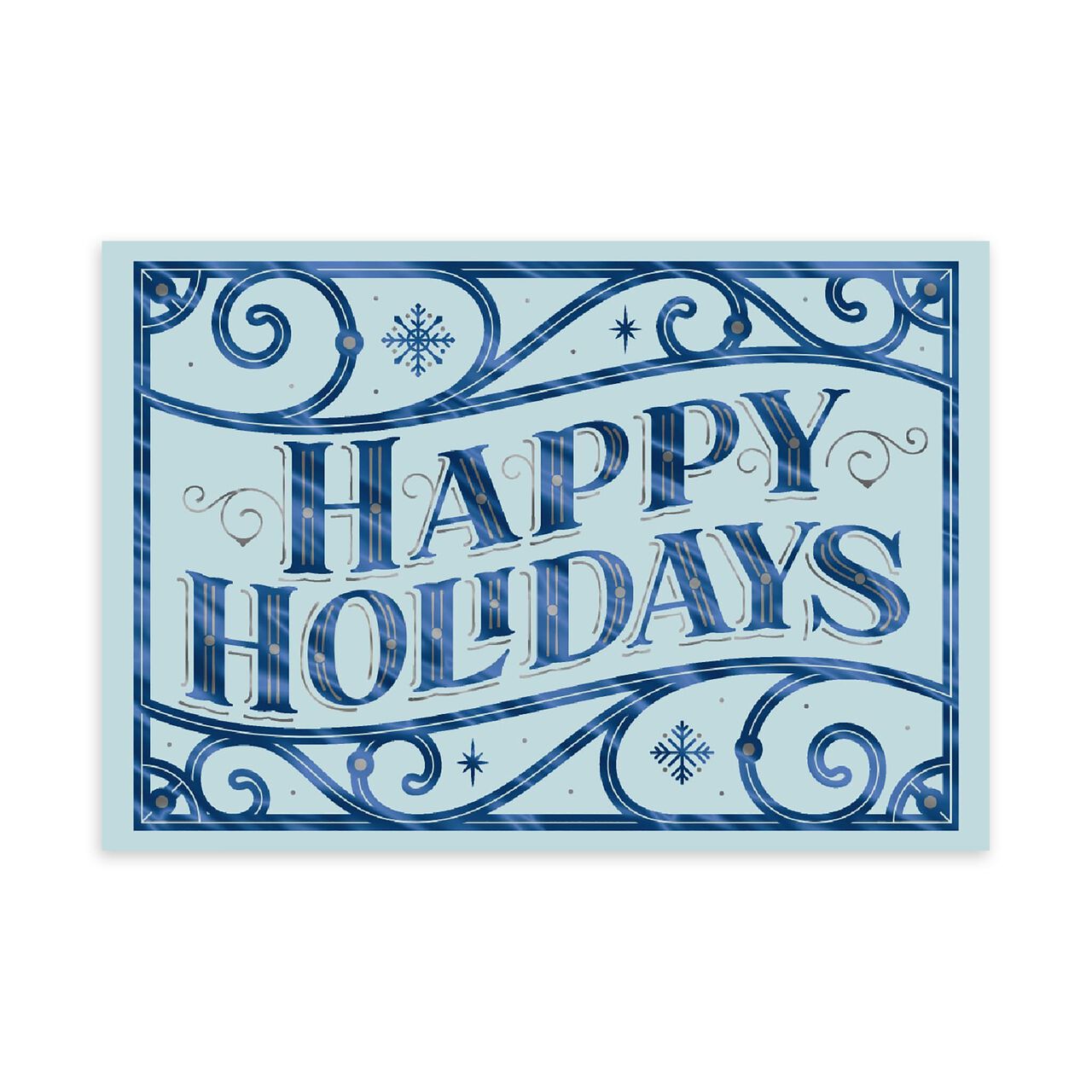 Blue & Silver Scroll Happy Holidays Card image number 0