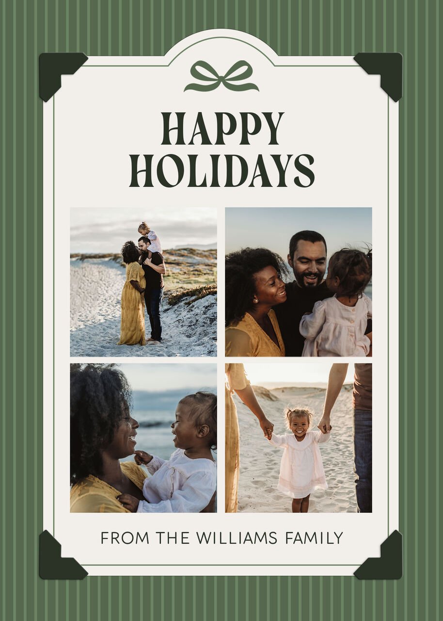 Stripes and Bow Collage Happy Holidays Photo Card