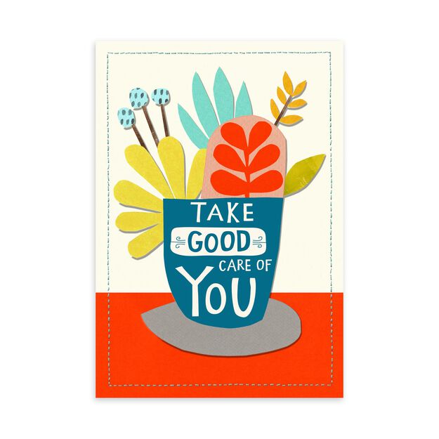 Colorful Felt Plant Collage Caring Thoughts Card