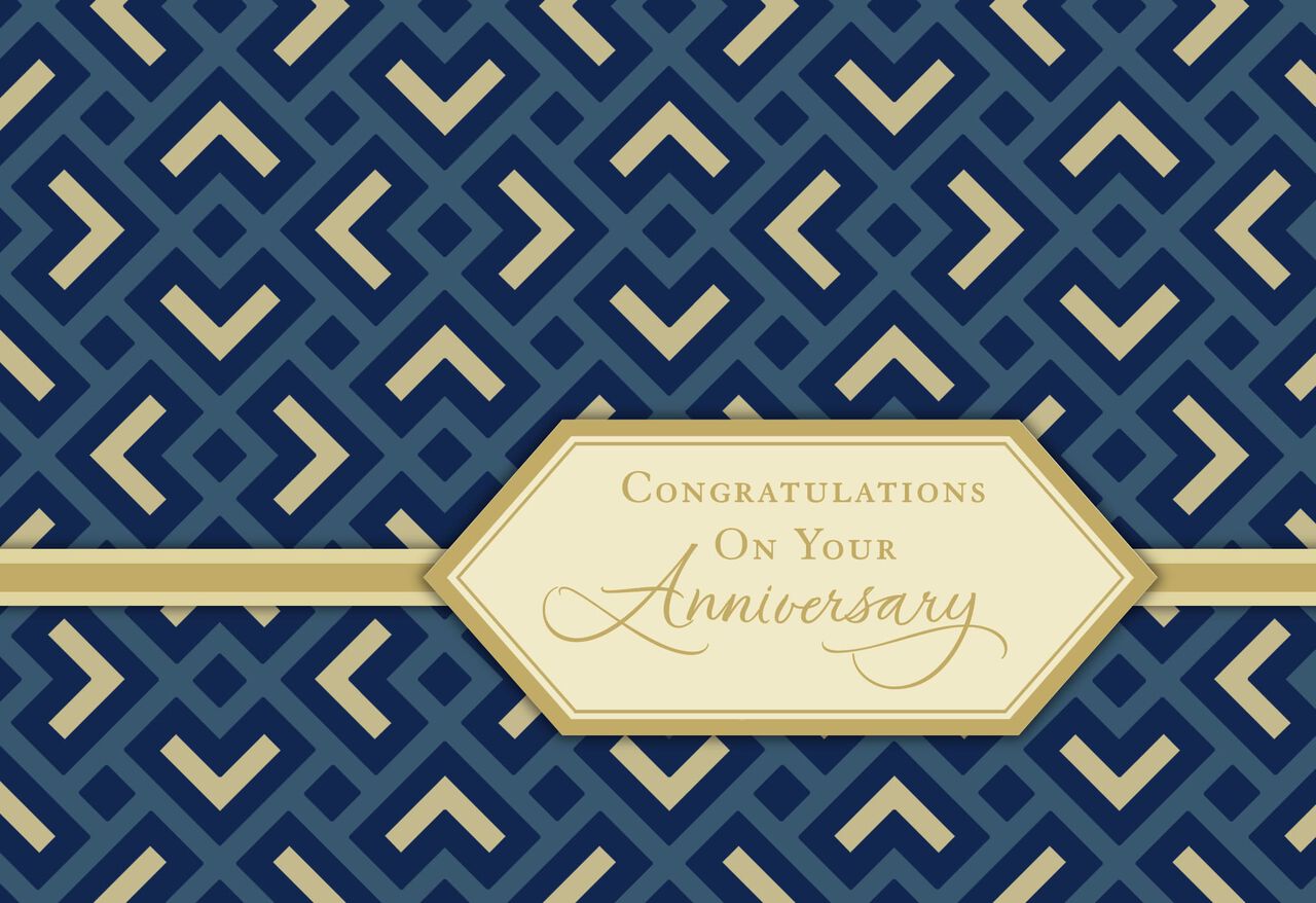 Formal Blue & Gold Work Anniversary Card