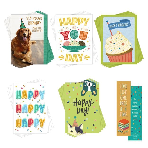 Kid-Friendly Assorted Birthday Gift Sets - Birthday Cards & Bookish Bookmarks (Set of 25)