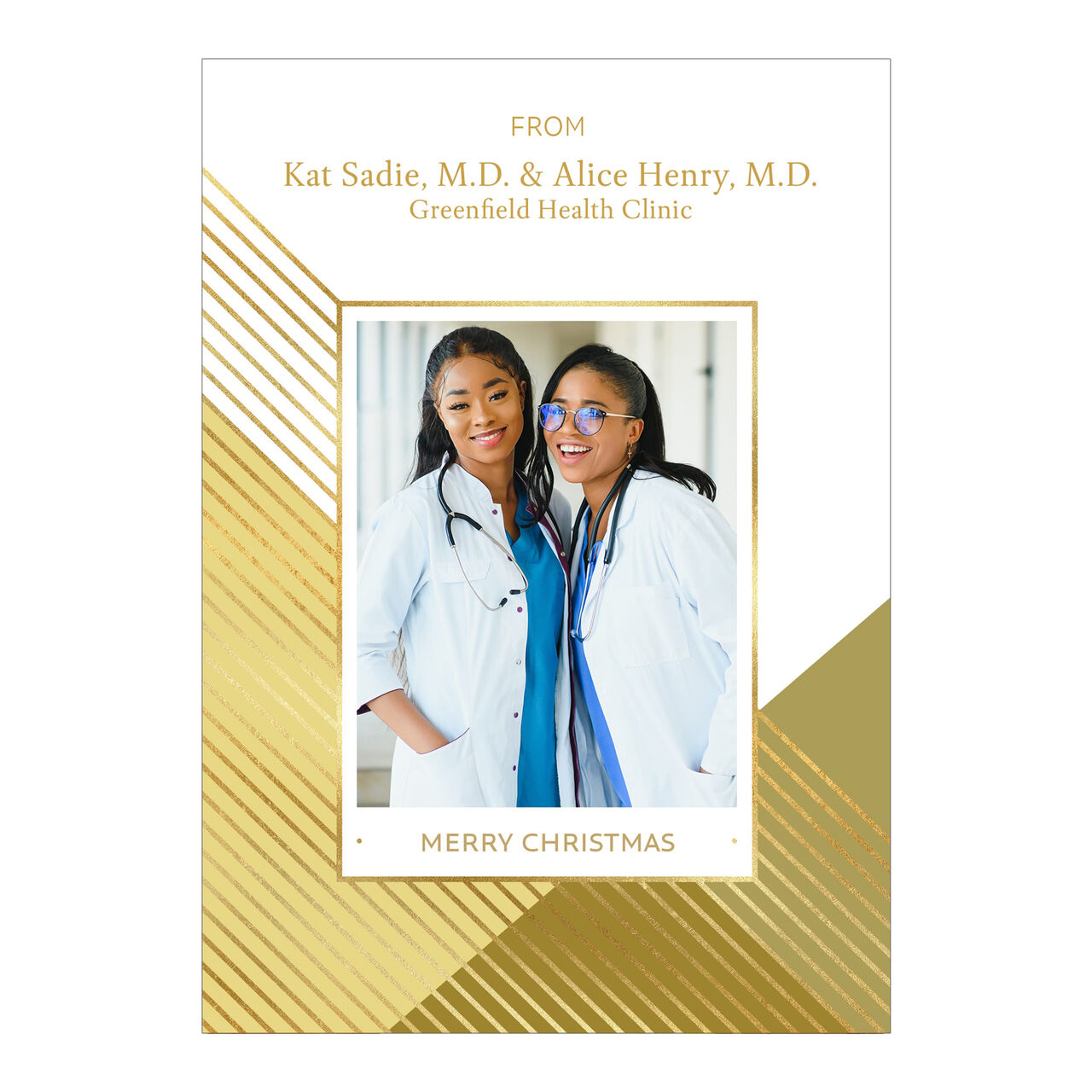 Gold Foil Frame & Diagonals Holiday Photo Card image number 0