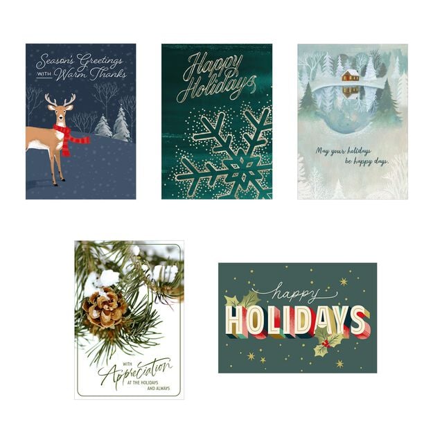 Season's Greetings Assorted Happy Holidays Cards 100 Pack