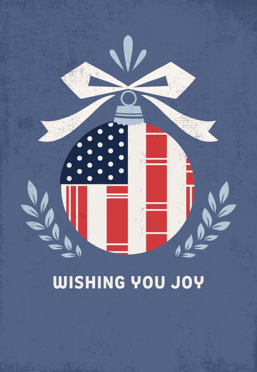 Wishing You Joy Flag Ornament Patriotic Holiday Card
