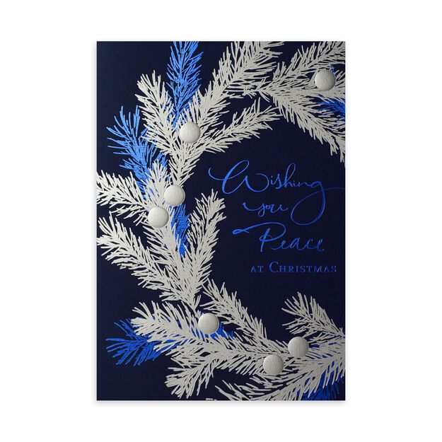 Silver Wreath & Peace Christmas Card