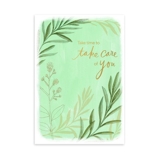 Green Plants & Gold Take Care Card