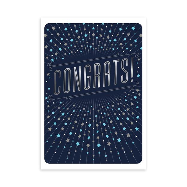 Silver Stars on Navy Congratulations Card