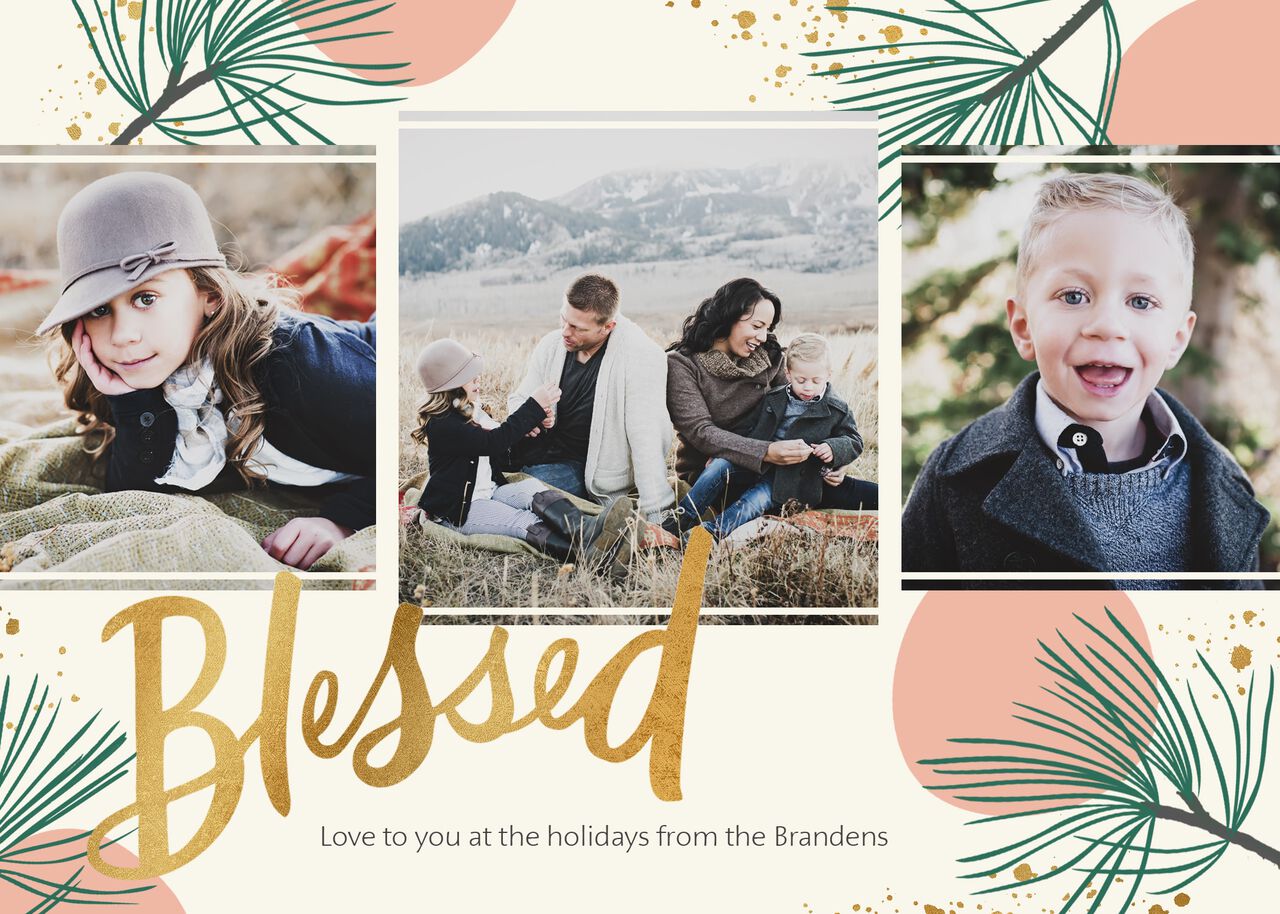 Blessed Script & Pines Holiday Multi Photo Card
