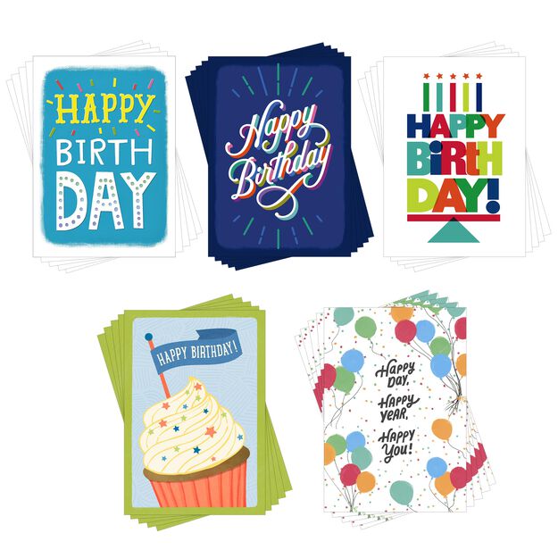 Colorful Collection Assorted Birthday Cards 25 Pack