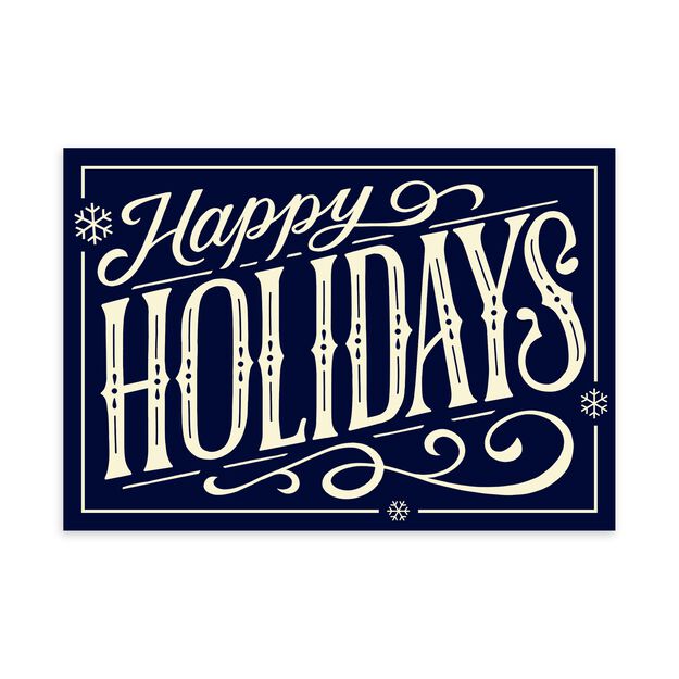 Lettering on Navy Happy Holidays Card