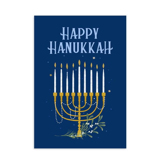 Navy Menorah Hanukkah Card