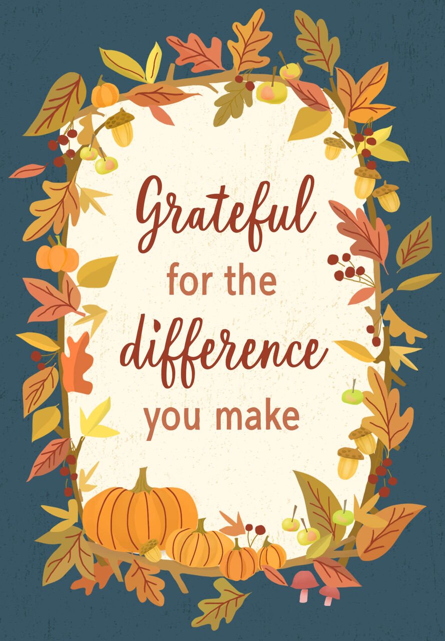 Difference You Make Employee Appreciation Thanksgiving Card