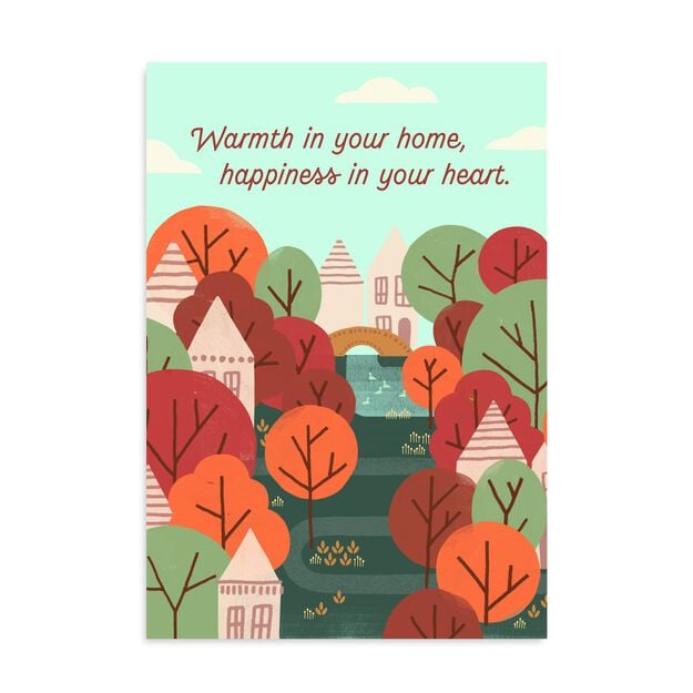 Warmth in Your Home Autumn Scene Thanksgiving Card