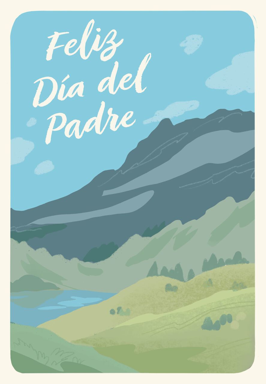 Mountain & Stream Illustration Spanish Father's Day Card
