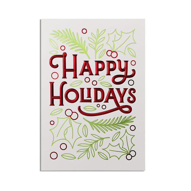 Green & Red Holly Happy Holidays Card