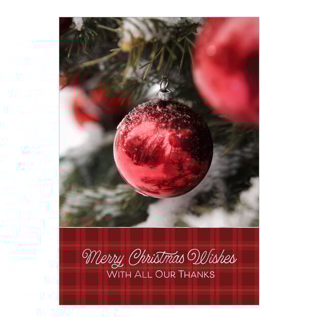 All Our Thanks Red Ornaments Christmas Card