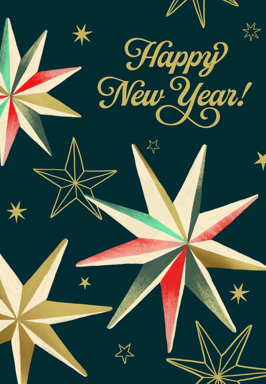 Teal, Berry & Champagne Happy New Year Card
