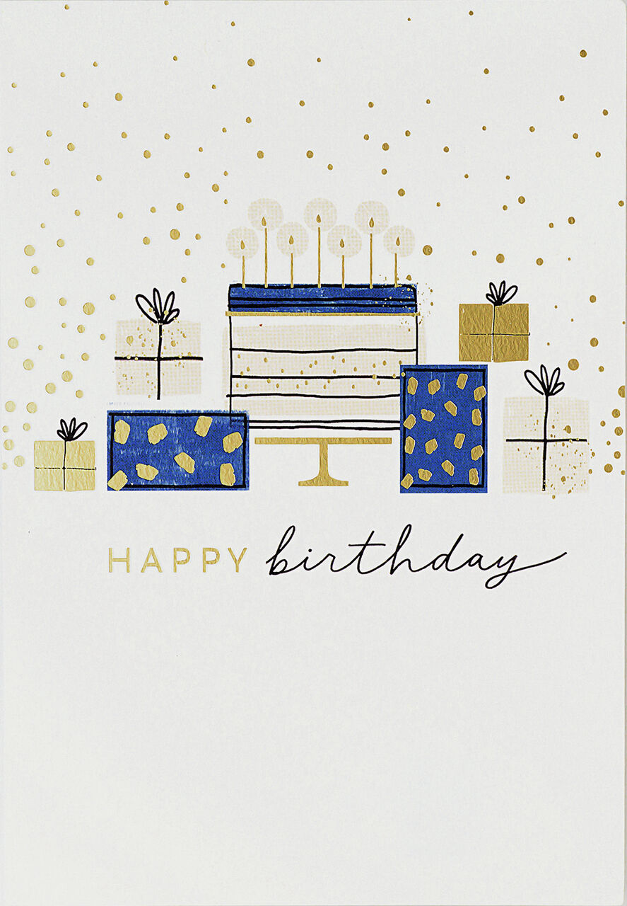 Gifts Stack & Cake Birthday Card
