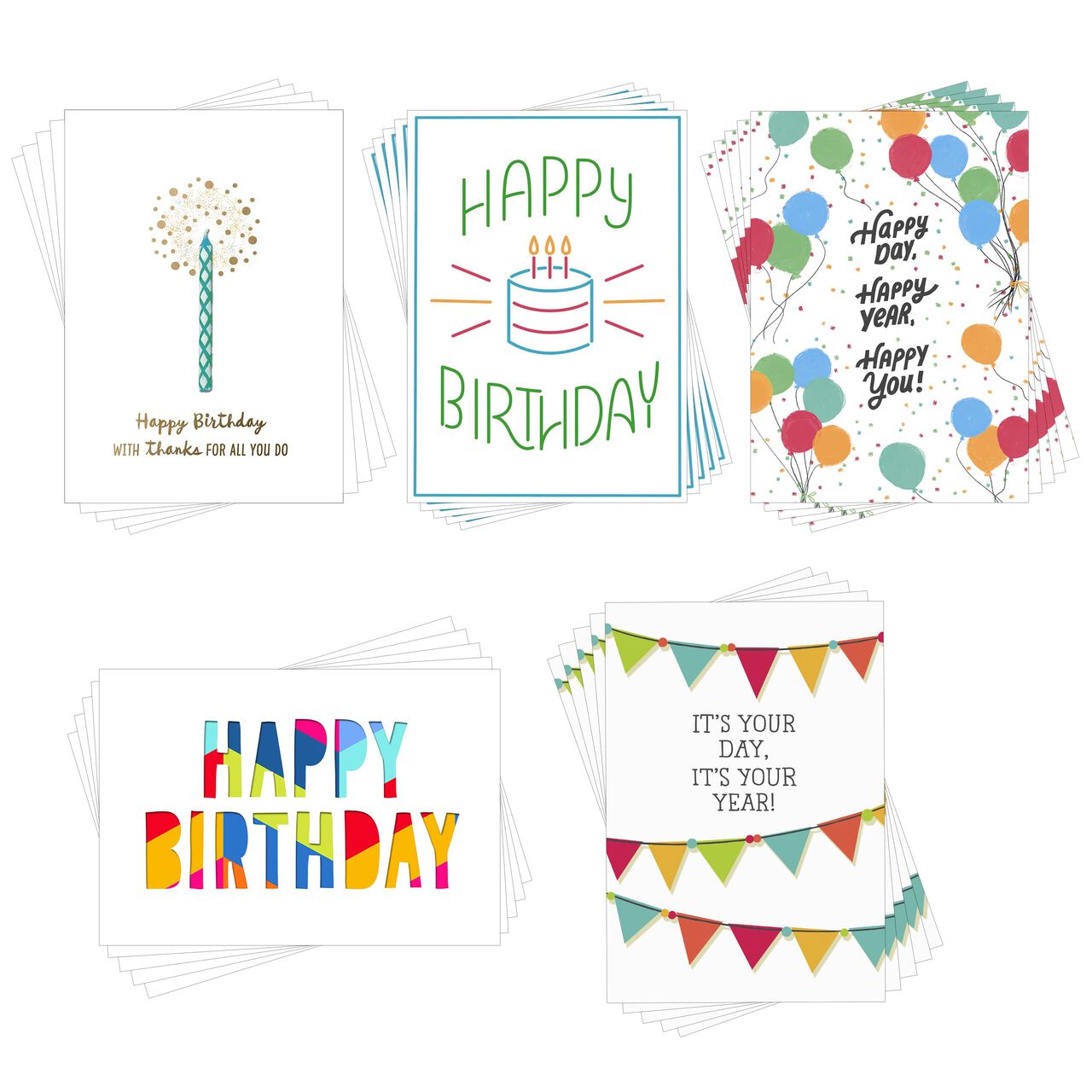 Cake, Candles & Color Assorted Employee Birthday Cards 25 Pack image number 0