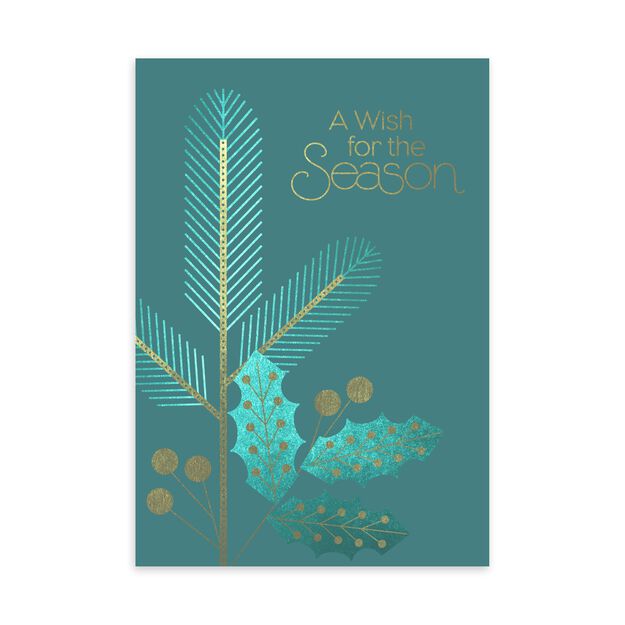 Gold & Teal Wish Premium Holiday Card