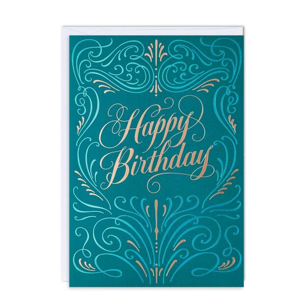 Gold & Turquoise Elegance Premium Birthday Card