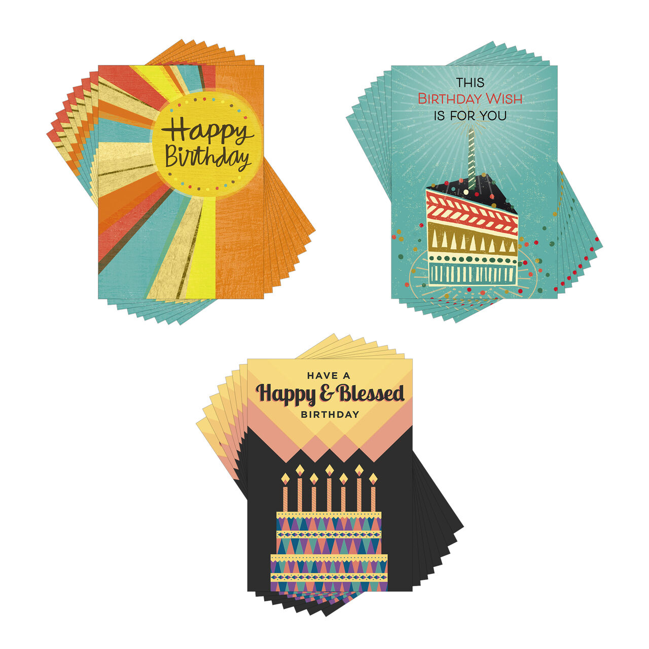 Bright & Colorful Assorted Birthday Cards 25 Pack image number 0