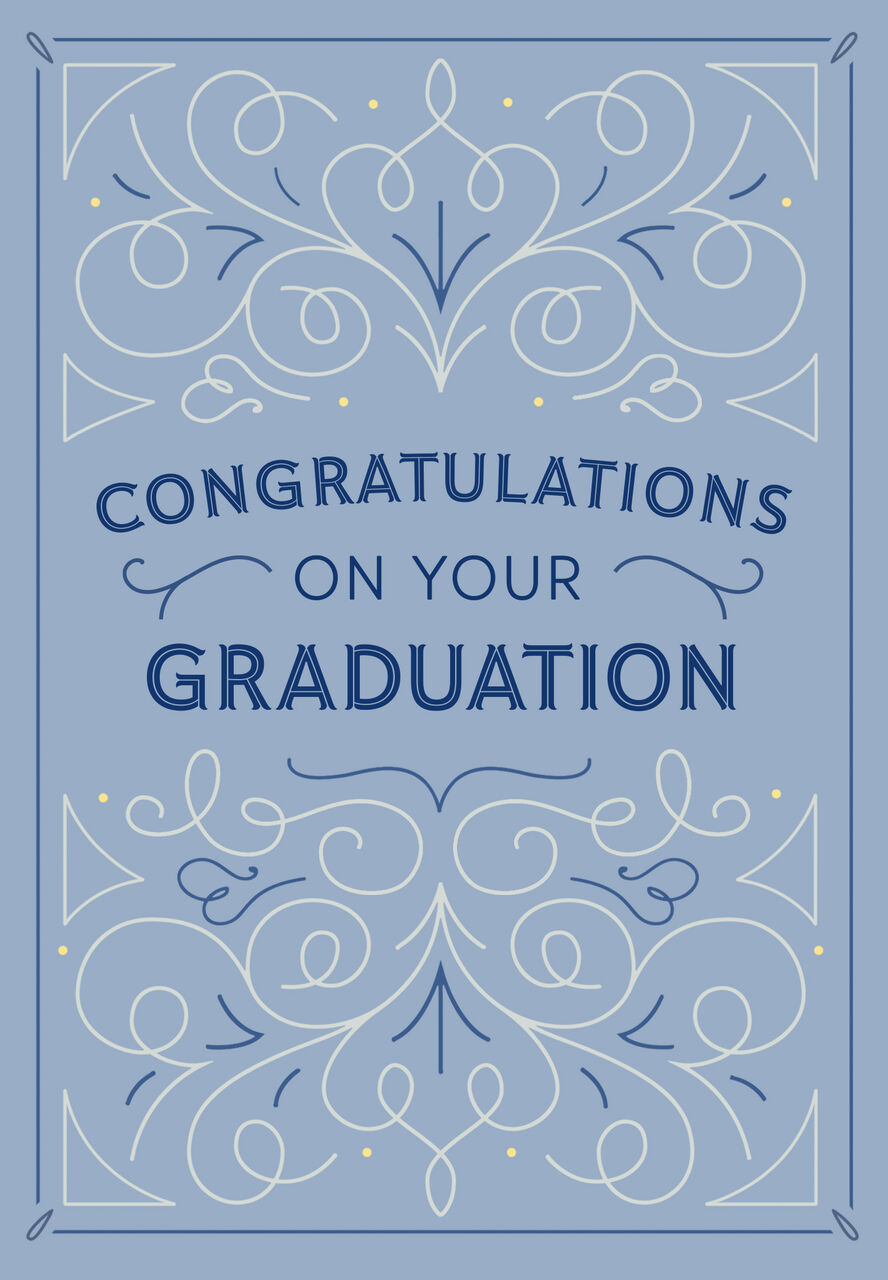 Blue Decorative Scrolls Graduation Card