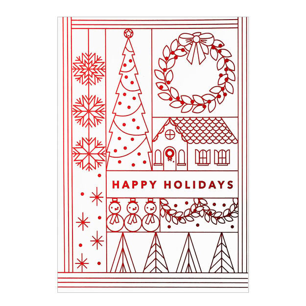 Red Line Art Holiday Card