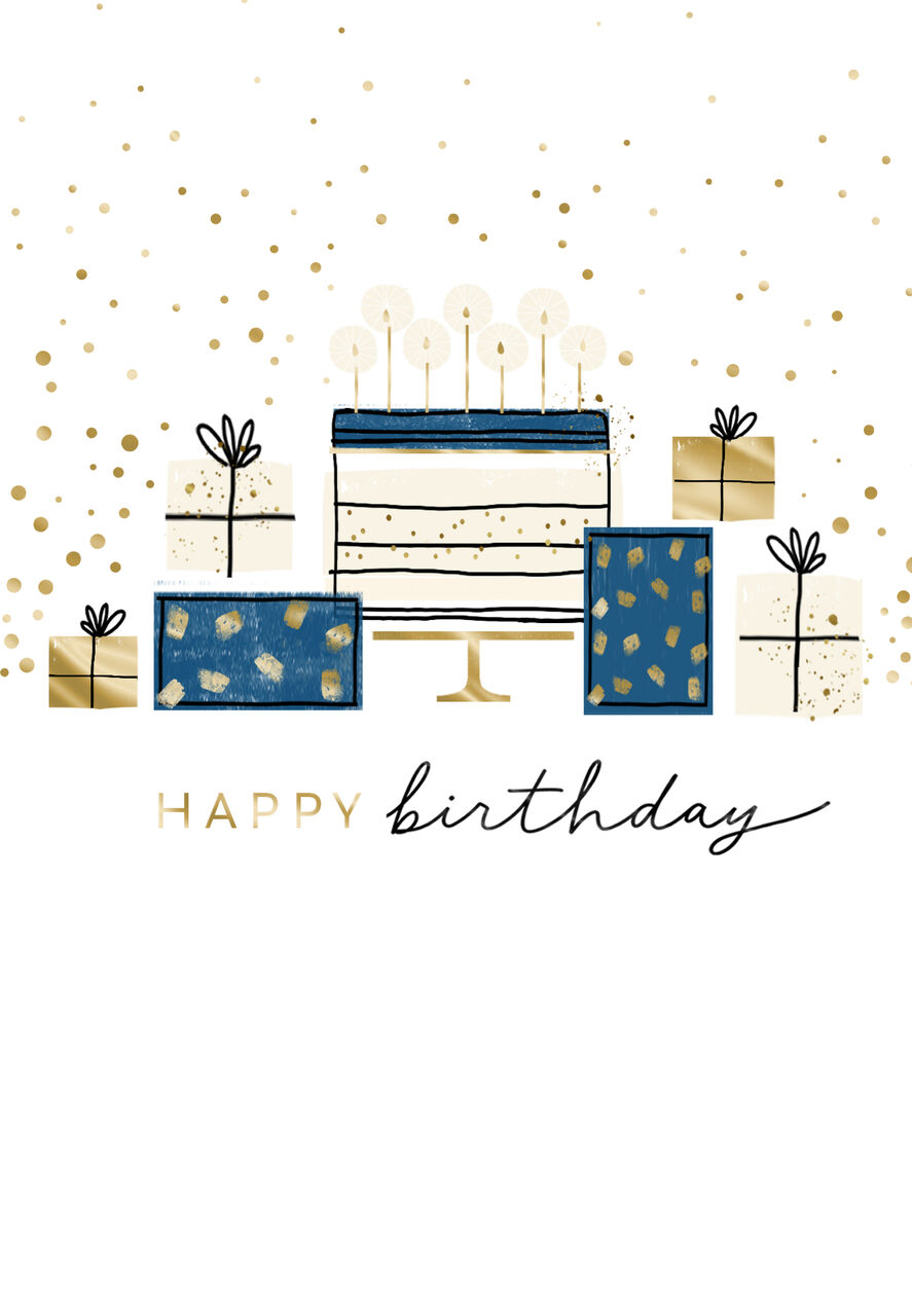 Gifts Stack & Cake Birthday Card