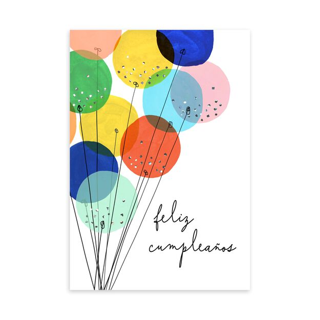 Feliz Cumpleaños & Illustrated Balloons Spanish Birthday Card