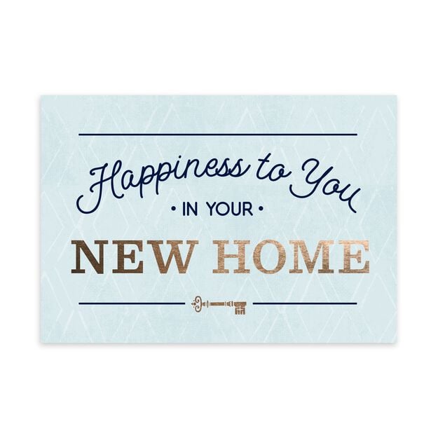 Happiness on Blue & Gold New Home Card