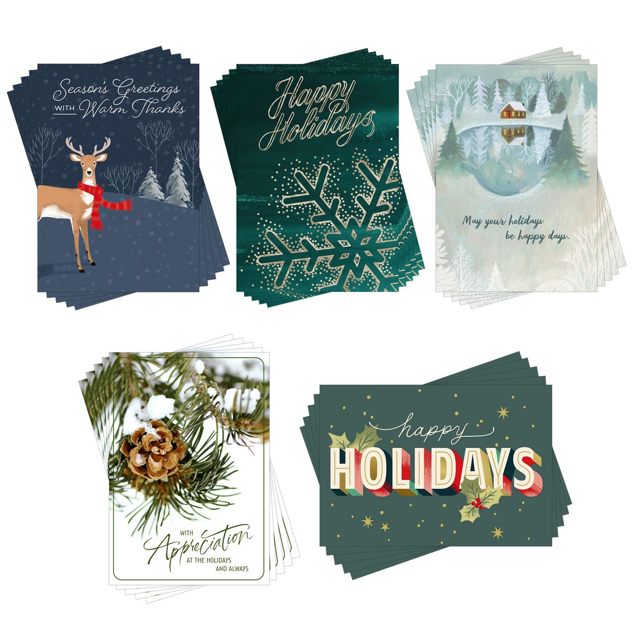 Season's Greetings Assorted Happy Holidays Cards 25 Pack image number 0