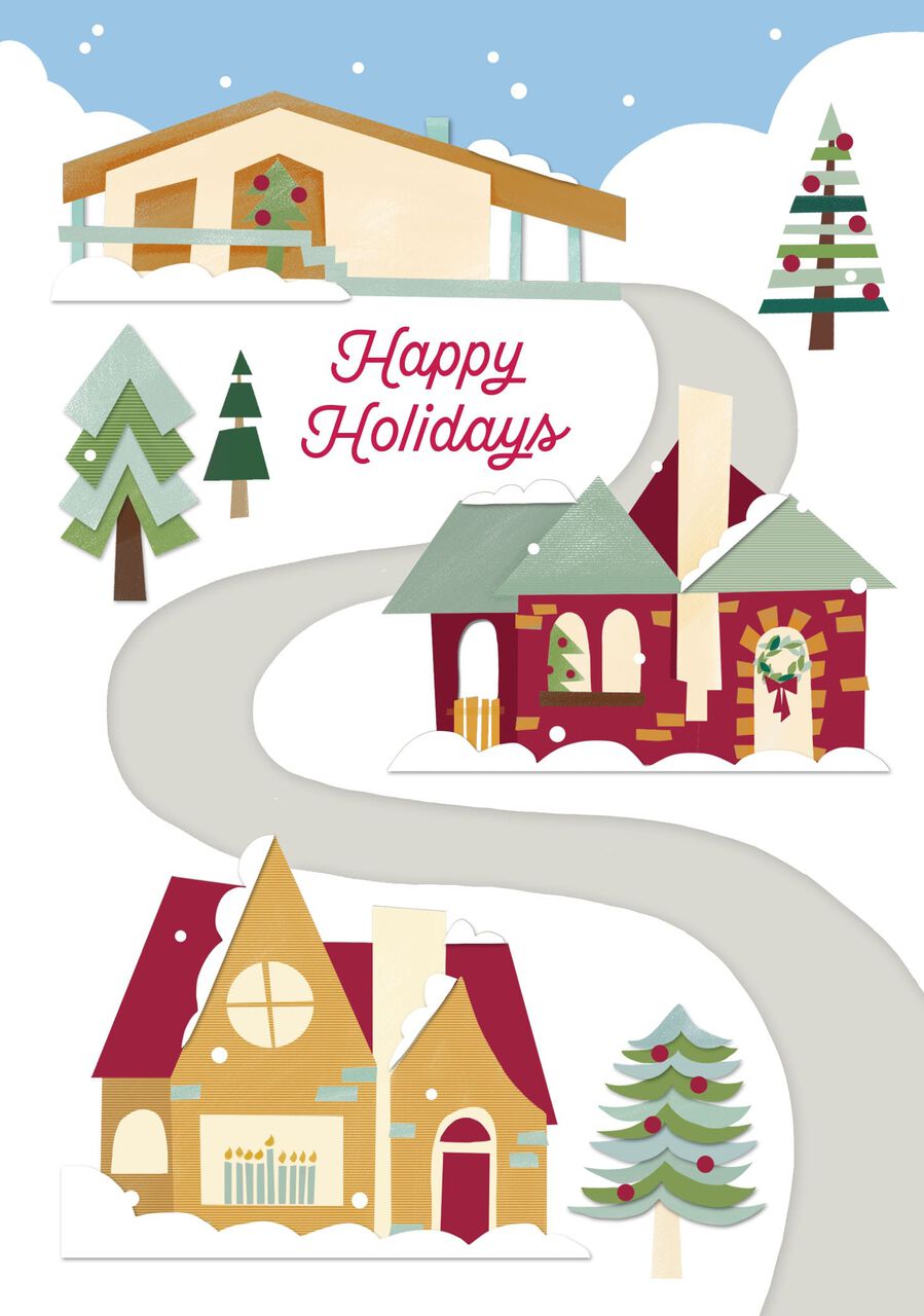Snowy Scene with Homes Holiday Card