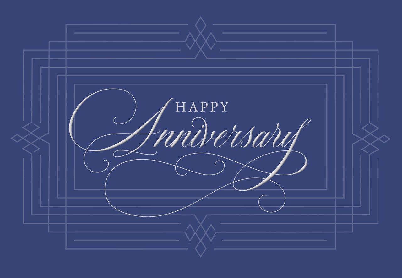 Formal Silver & Blue Wedding Anniversary Card